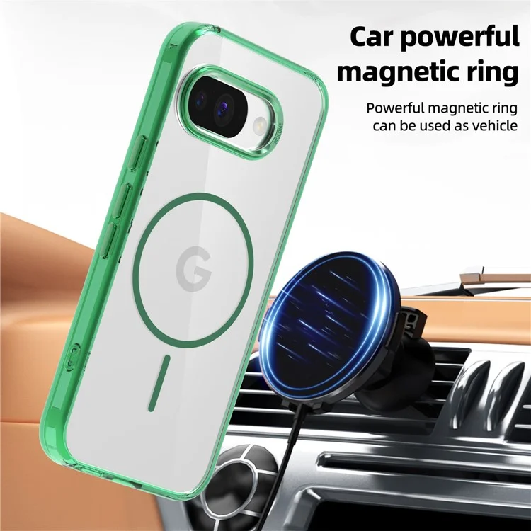 Étui magnétique pour Google Pixel 9a Compatible avec MagSafe, Coque de téléphone transparente en TPU et PC - Vert transparent