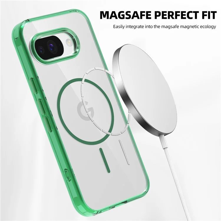 Étui magnétique pour Google Pixel 9a Compatible avec MagSafe, Coque de téléphone transparente en TPU et PC - Vert transparent