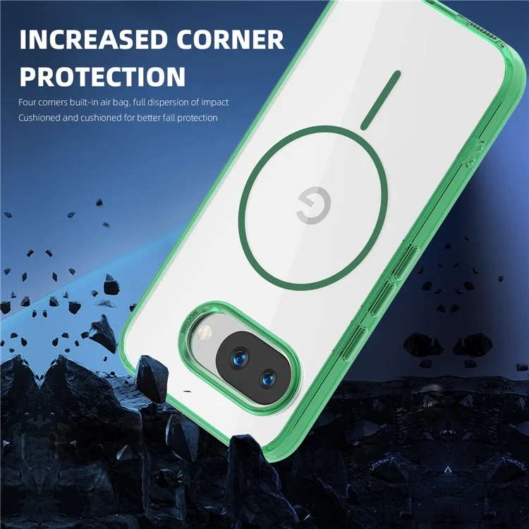 Étui magnétique pour Google Pixel 9a Compatible avec MagSafe, Coque de téléphone transparente en TPU et PC - Vert transparent