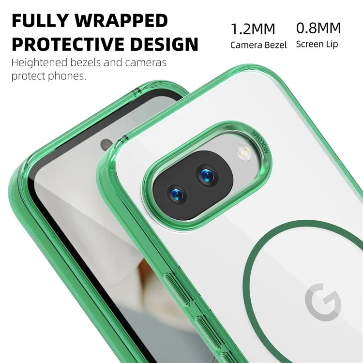 Étui magnétique pour Google Pixel 9a Compatible avec MagSafe, Coque de téléphone transparente en TPU et PC - Vert transparent