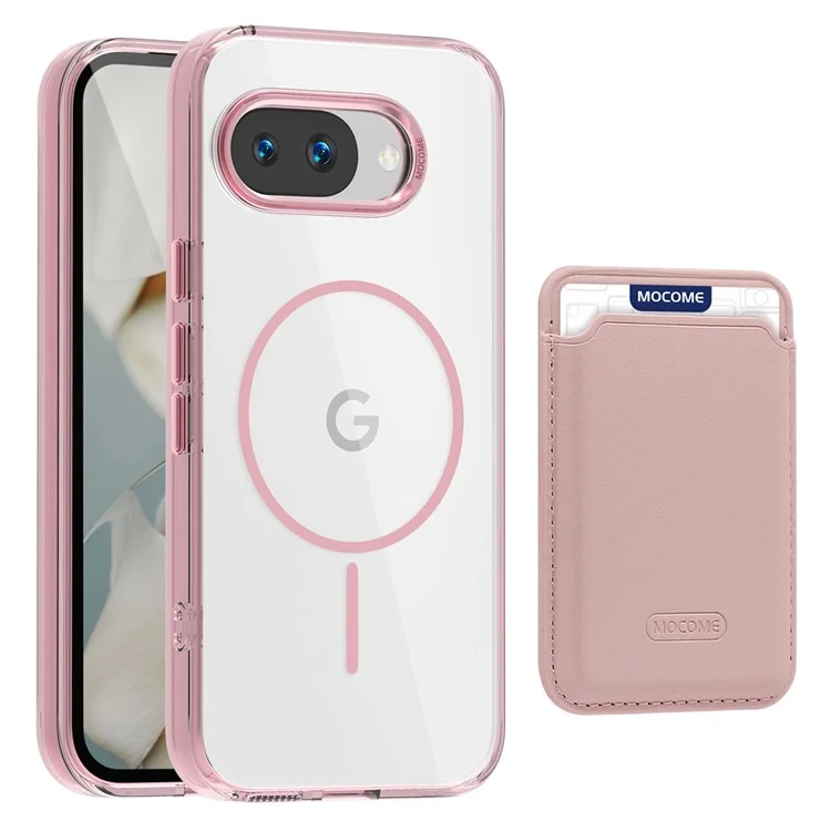 Étui magnétique pour Google Pixel 9a Compatible avec MagSafe TPU + PC avec Pochette à Carte - Rose Transparent