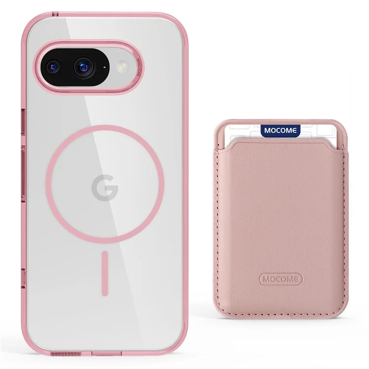 Étui magnétique pour Google Pixel 9a Compatible avec MagSafe TPU + PC avec Pochette à Carte - Rose Transparent