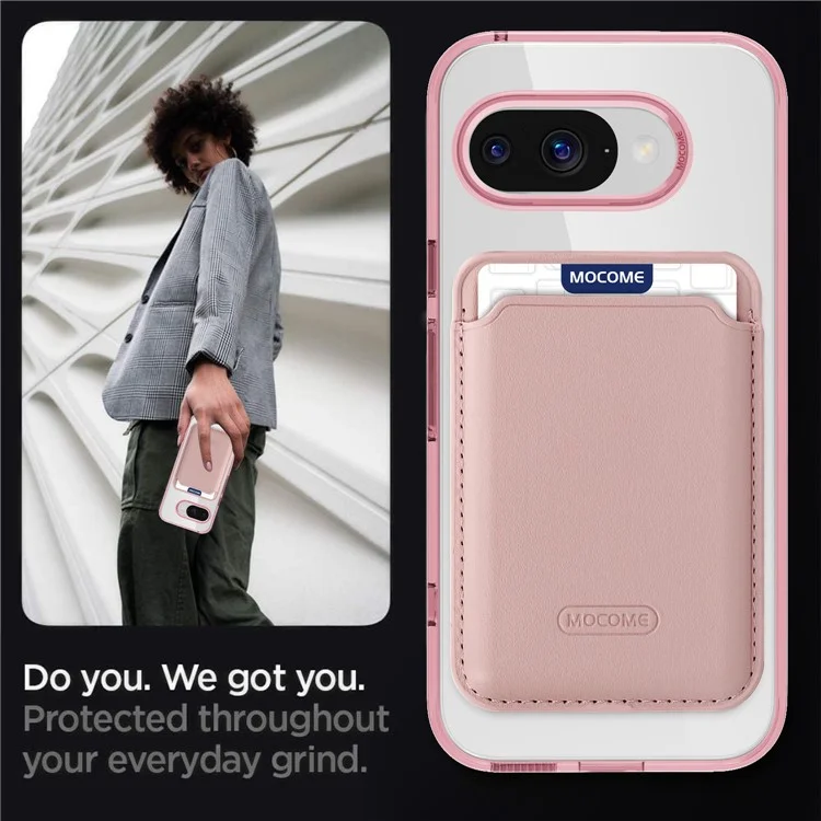 Étui magnétique pour Google Pixel 9a Compatible avec MagSafe TPU + PC avec Pochette à Carte - Rose Transparent