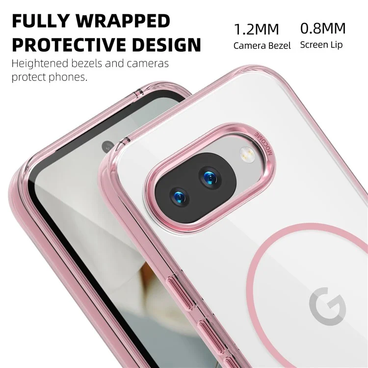 Étui magnétique pour Google Pixel 9a Compatible avec MagSafe TPU + PC avec Pochette à Carte - Rose Transparent