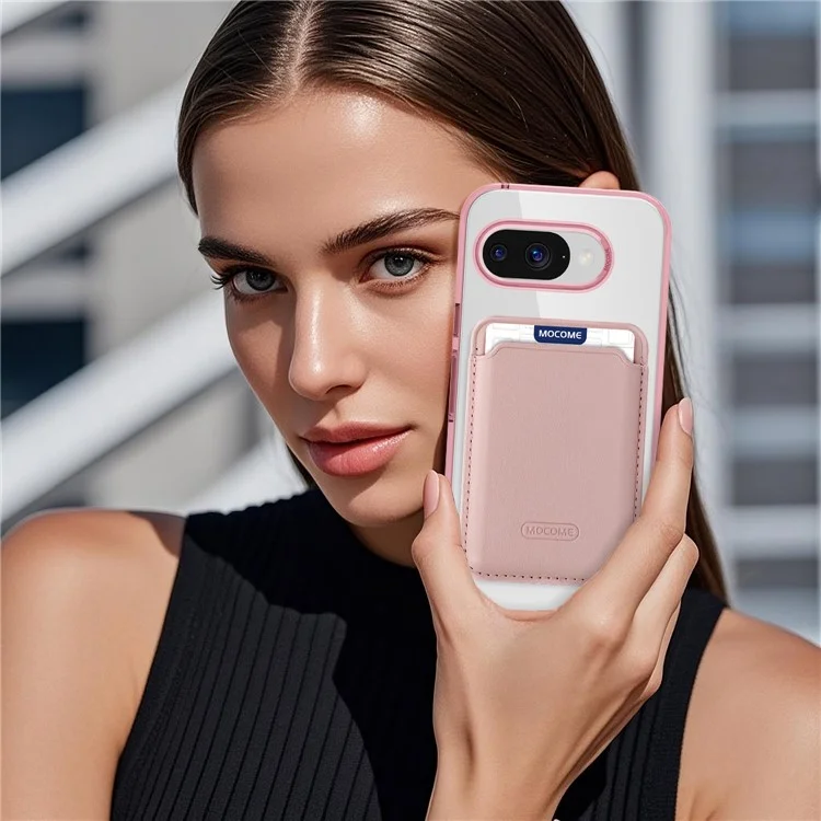 Étui magnétique pour Google Pixel 9a Compatible avec MagSafe TPU + PC avec Pochette à Carte - Rose Transparent