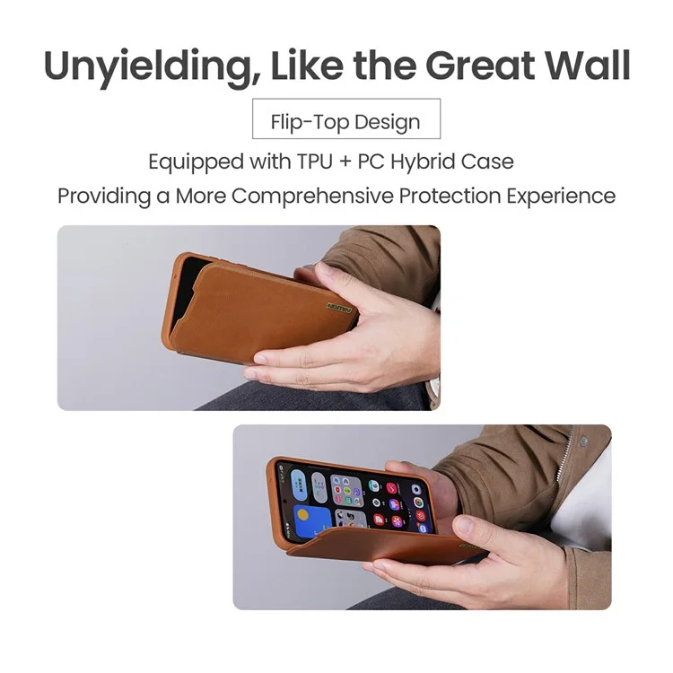 NILLKIN Qin Pro Series for Samsung Galaxy S25 Edge Case with Card Slots Leather Phone Cover - Brown