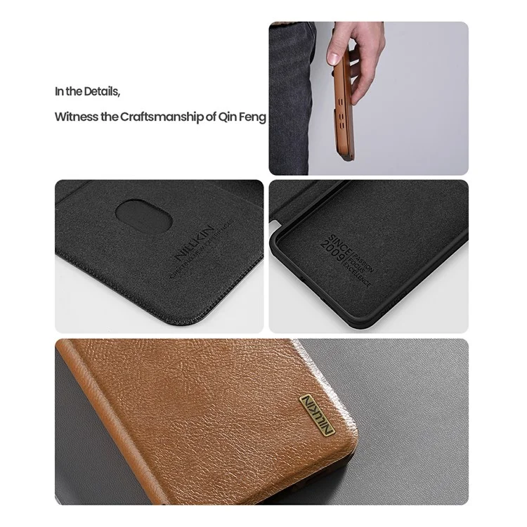 NILLKIN Qin Pro Series for Samsung Galaxy S25 Edge Case with Card Slots Leather Phone Cover - Brown