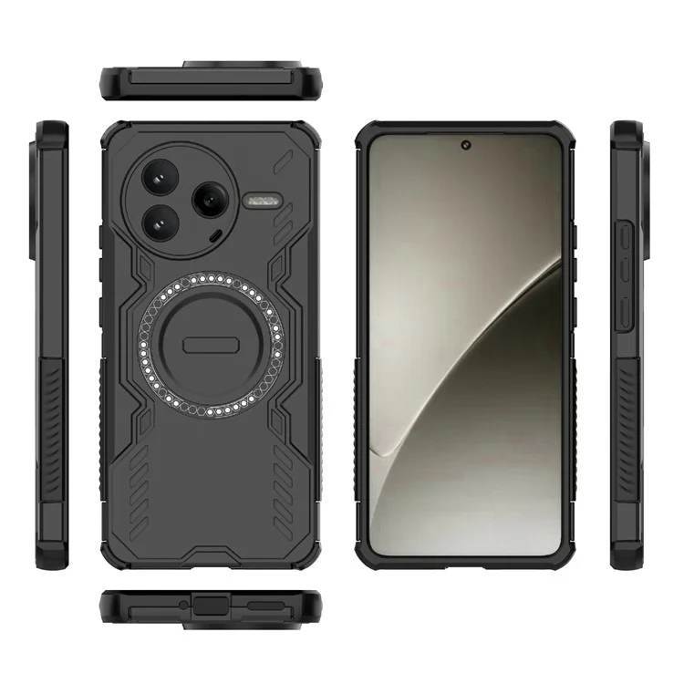 For Xiaomi Redmi K80 5G  /  Poco F7 Pro 5G Magnetic Case Butterfly Armor Hollow Heat Dissipation PC + TPU Phone Cover - Black