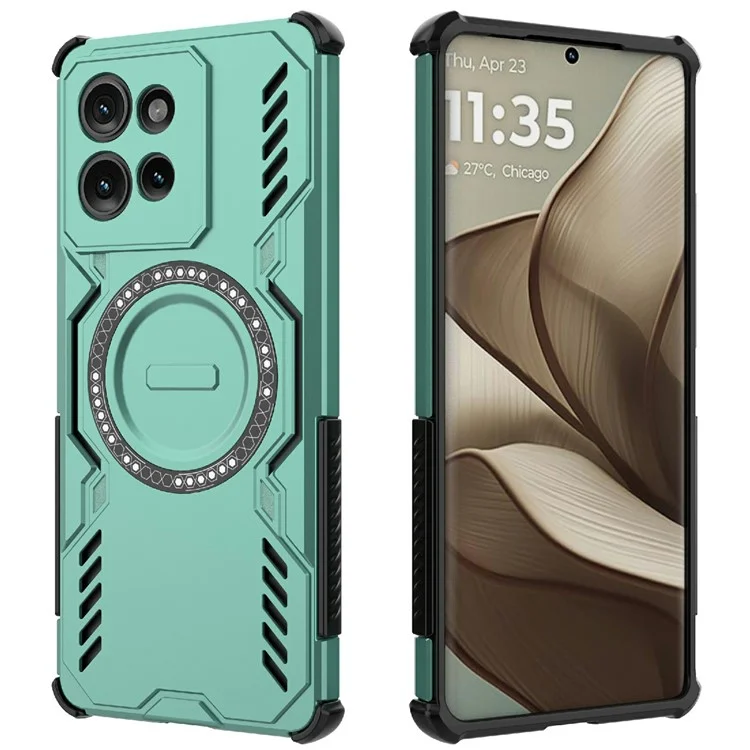 For Motorola Edge 50 5G Magnetic Case Butterfly Armor Hollow Heat Dissipation PC + TPU Phone Cover - Green