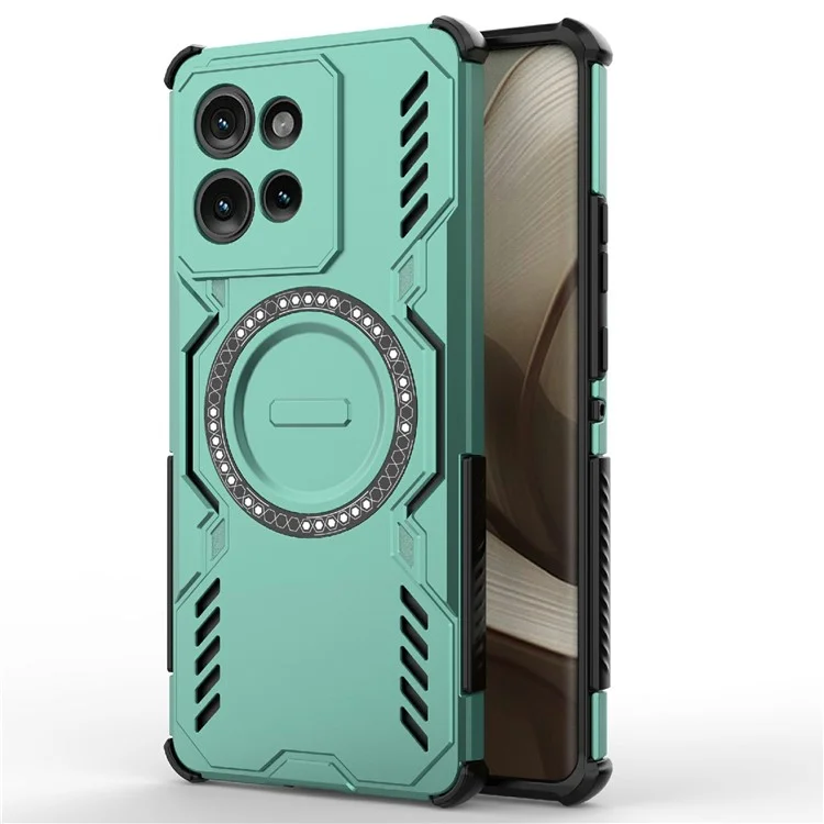 For Motorola Edge 50 5G Magnetic Case Butterfly Armor Hollow Heat Dissipation PC + TPU Phone Cover - Green