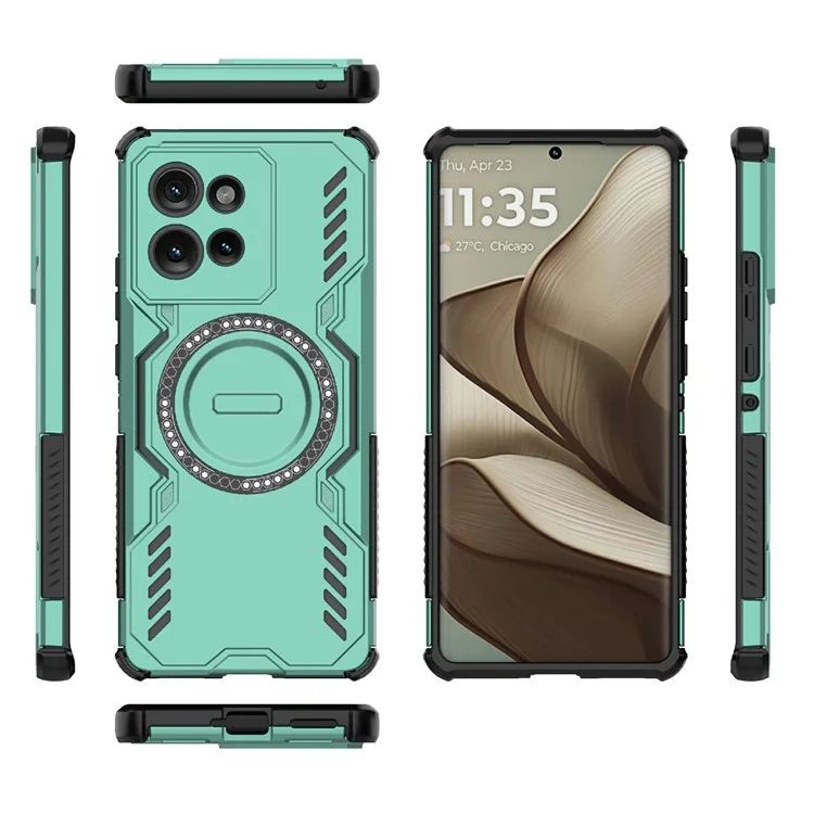 For Motorola Edge 50 5G Magnetic Case Butterfly Armor Hollow Heat Dissipation PC + TPU Phone Cover - Green