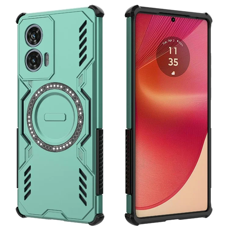 Para Motorola Edge 50 Fusion 5G Capa Magnética Armadura de Borboleta Dissipação de Calor Oco PC + Capa de Telefone TPU - Verde