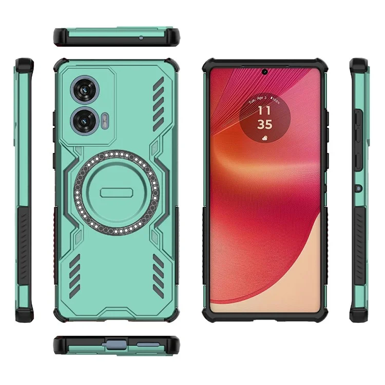 Para Motorola Edge 50 Fusion 5G Capa Magnética Armadura de Borboleta Dissipação de Calor Oco PC + Capa de Telefone TPU - Verde