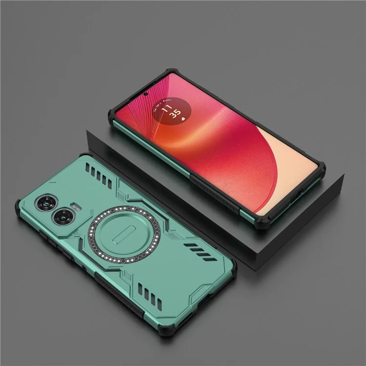 Para Motorola Edge 50 Fusion 5G Capa Magnética Armadura de Borboleta Dissipação de Calor Oco PC + Capa de Telefone TPU - Verde