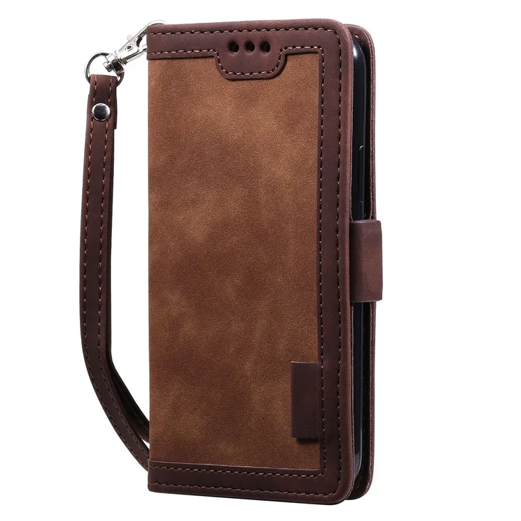 For Samsung Galaxy Z Fold4 5G Retro Color Splicing PU Leather Shockproof Phone Case Flip Stand Wallet Cover with Handy Strap - Brown