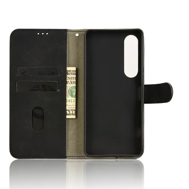 Capa de Couro para Sony Xperia 1 VII Estilo Pele Antiderrapante Carteira Capa de Telefone Flip - Preto