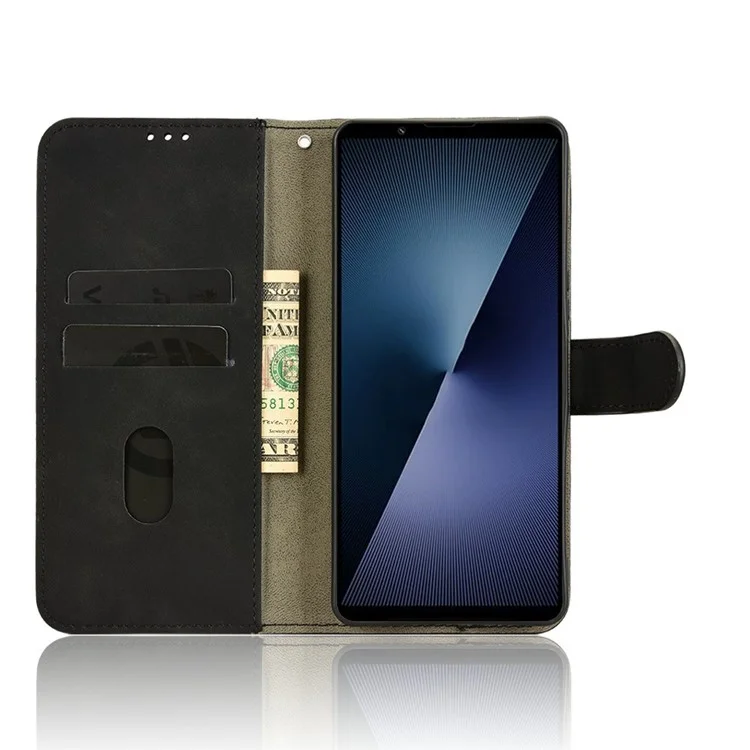 Capa de Couro para Sony Xperia 1 VII Estilo Pele Antiderrapante Carteira Capa de Telefone Flip - Preto