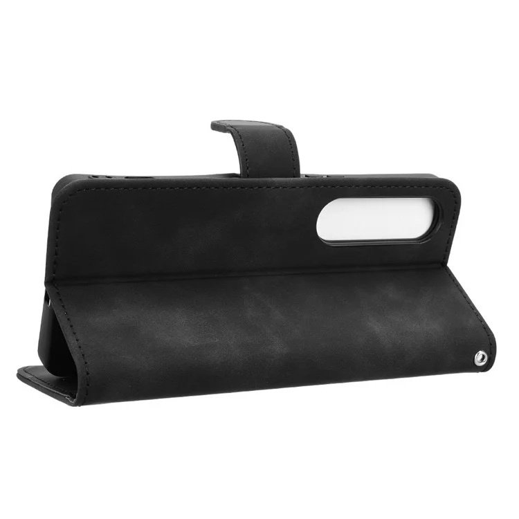 Capa de Couro para Sony Xperia 1 VII Estilo Pele Antiderrapante Carteira Capa de Telefone Flip - Preto