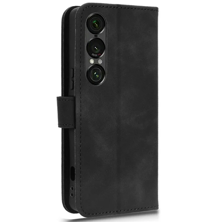 Capa de Couro para Sony Xperia 1 VII Estilo Pele Antiderrapante Carteira Capa de Telefone Flip - Preto