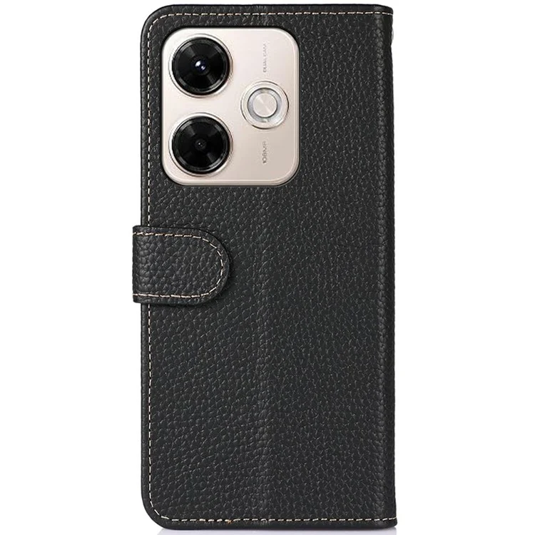 KHAZNEH para Xiaomi Redmi 13x 4G Capa de Couro Genuíno de Vaca Flip para Celular - Preto