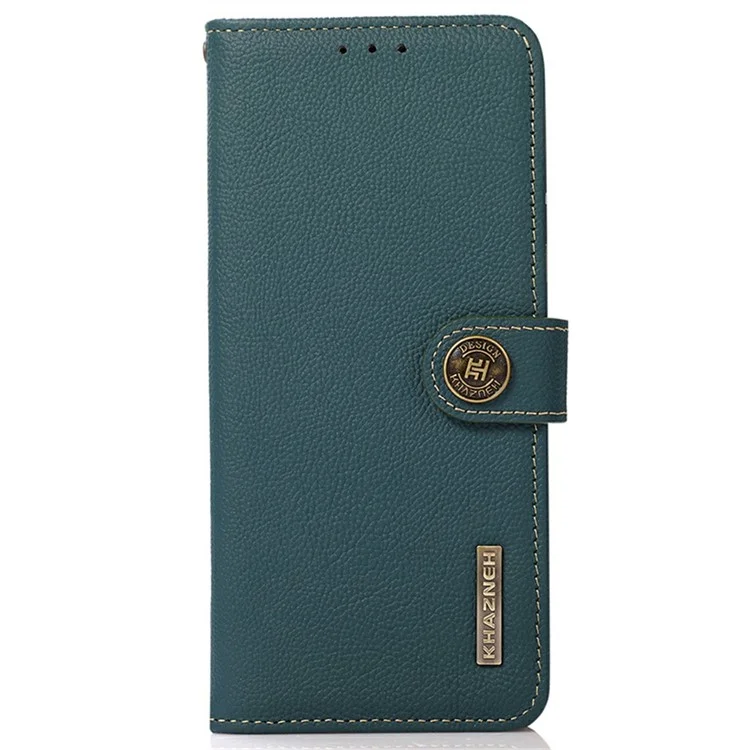 KHAZNEH para Xiaomi Redmi 13x 4G Capa de Couro Genuíno de Vaca Carteira para Celular - Verde