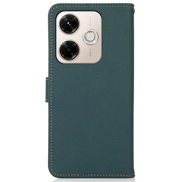 KHAZNEH para Xiaomi Redmi 13x 4G Capa de Couro Genuíno de Vaca Carteira para Celular - Verde