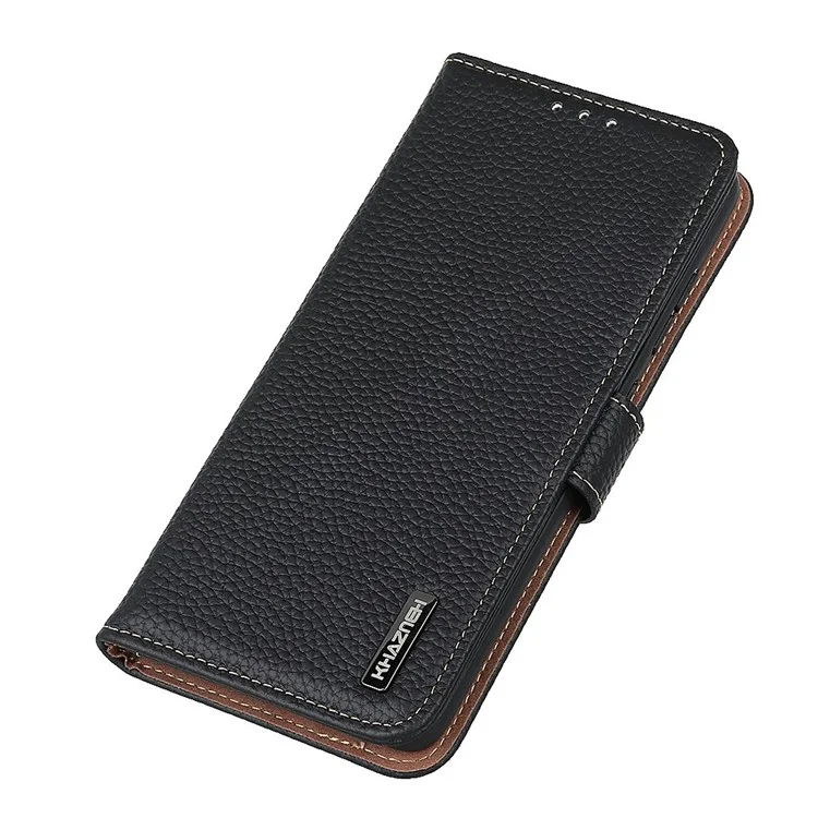 KHAZNEH For Xiaomi Redmi Turbo 4 Pro 5G  /  Poco F7 5G Case Genuine Cow Leather Flip Phone Cover - Black