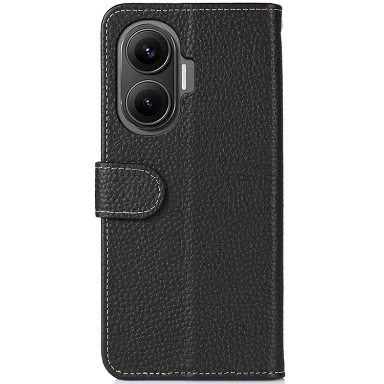 KHAZNEH For Xiaomi Redmi Turbo 4 Pro 5G  /  Poco F7 5G Case Genuine Cow Leather Flip Phone Cover - Black