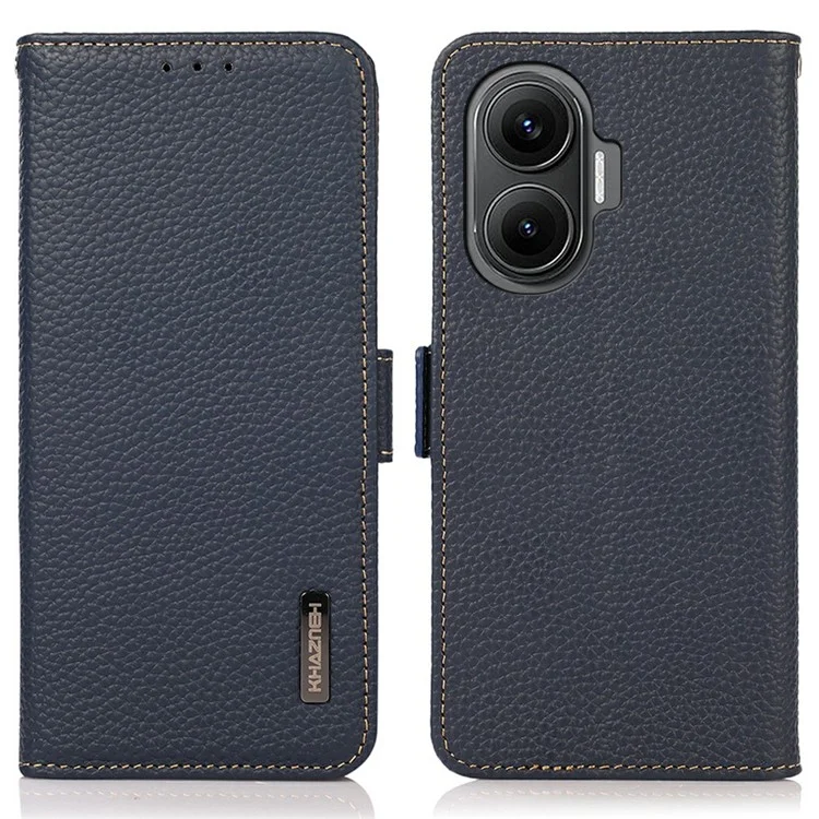 KHAZNEH per Xiaomi Redmi Turbo 4 Pro 5G / Poco F7 5G Cover per Cellulare in Vera Pelle di Vacchetta con Blocco RFID - Blu