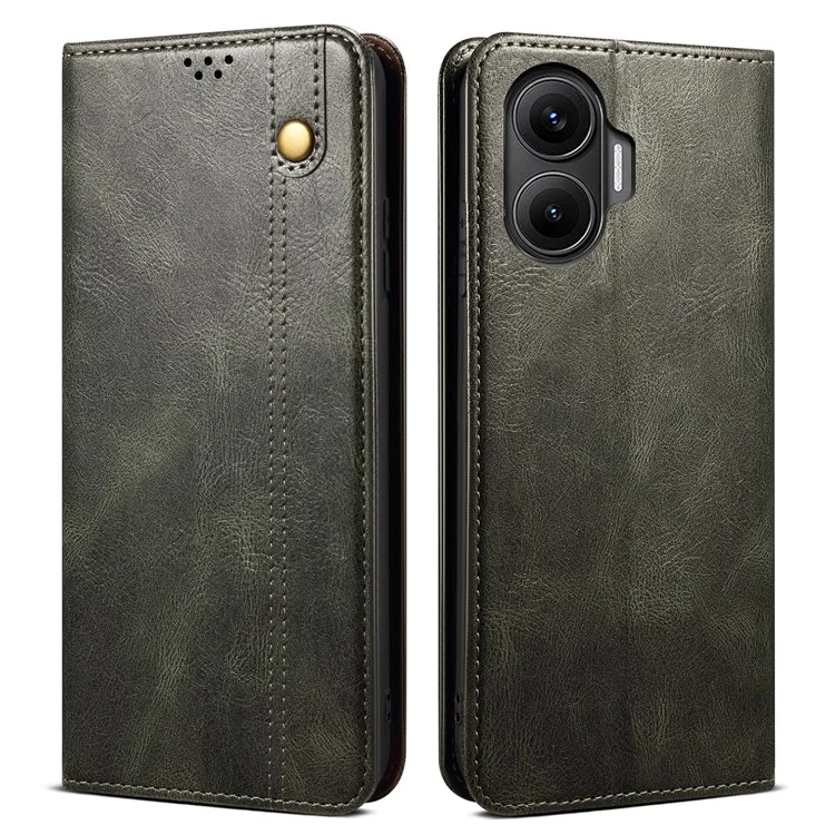 For Xiaomi Redmi Turbo 4 Pro 5G Case Crazy Horse Texture Waxy Leather Wallet Stand Phone Cover - Green