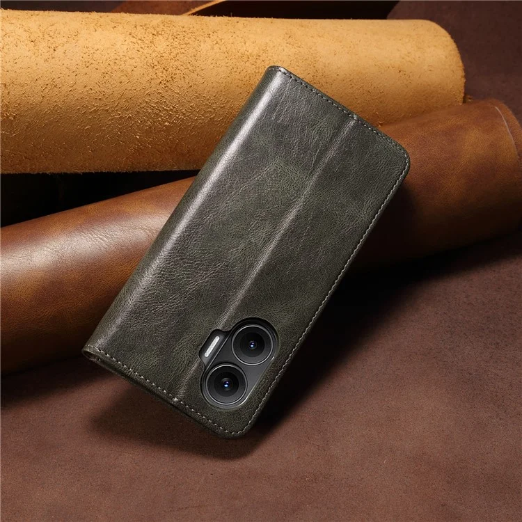 For Xiaomi Redmi Turbo 4 Pro 5G Case Crazy Horse Texture Waxy Leather Wallet Stand Phone Cover - Green