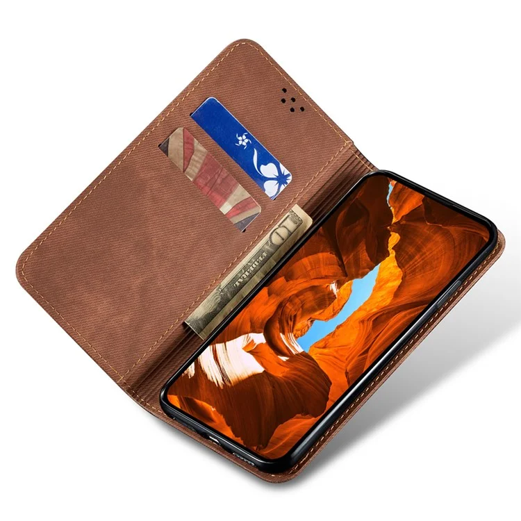 Für vivo X200 Ultra 5G Hülle Jeans-Stoffstruktur Kratzkratzschutz Lederständer Handyhülle - Kaffee