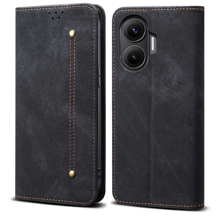 Funda de Cuero con Textura de Tejano para Xiaomi Redmi Turbo 4 Pro 5G - Antiarañazos con Soporte - Negro