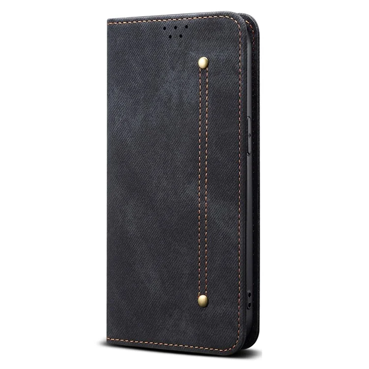 Funda de Cuero con Textura de Tejano para Xiaomi Redmi Turbo 4 Pro 5G - Antiarañazos con Soporte - Negro