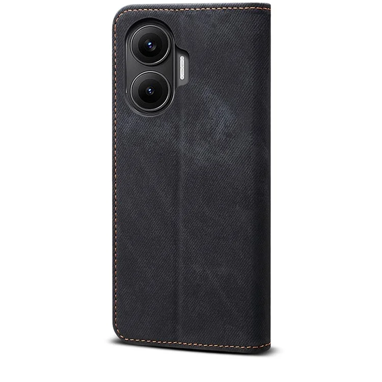 Funda de Cuero con Textura de Tejano para Xiaomi Redmi Turbo 4 Pro 5G - Antiarañazos con Soporte - Negro
