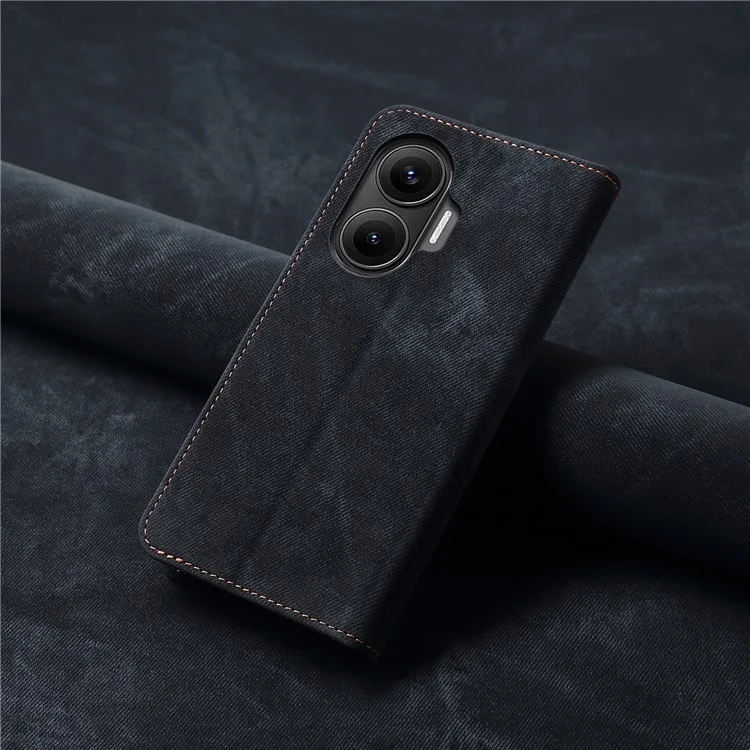 Funda de Cuero con Textura de Tejano para Xiaomi Redmi Turbo 4 Pro 5G - Antiarañazos con Soporte - Negro