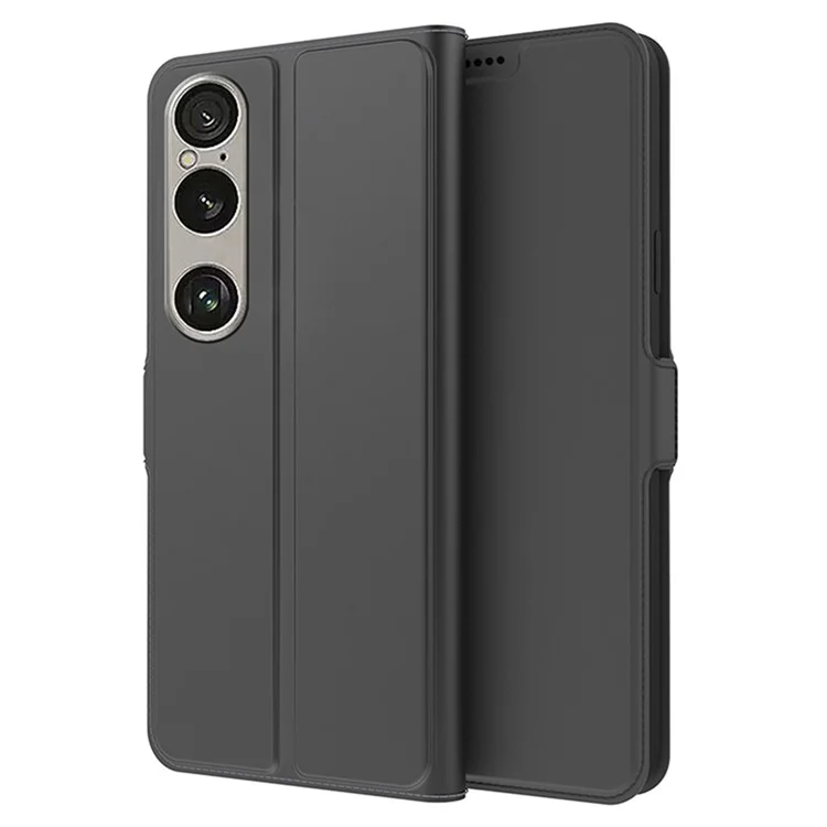 Per Sony Xperia 1 VII Cover Antiurto con Guscio Interno in TPU, Cover per Telefono in Pelle con Slot per Carta - Nero