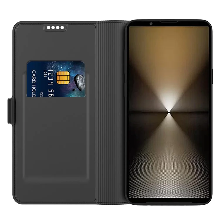 Per Sony Xperia 1 VII Cover Antiurto con Guscio Interno in TPU, Cover per Telefono in Pelle con Slot per Carta - Nero