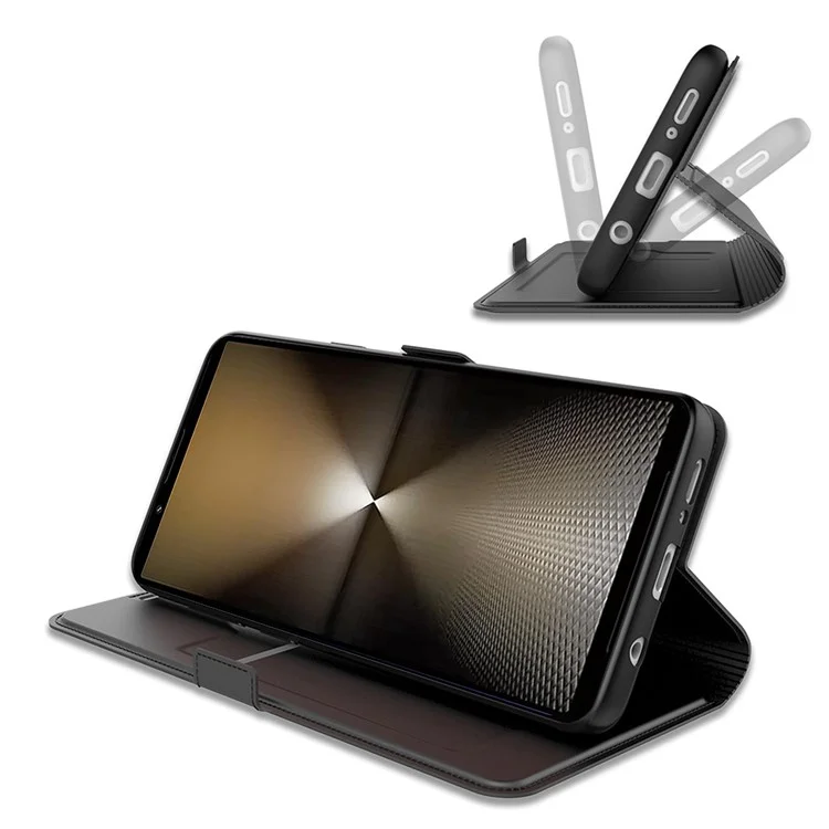 Per Sony Xperia 1 VII Cover Antiurto con Guscio Interno in TPU, Cover per Telefono in Pelle con Slot per Carta - Nero