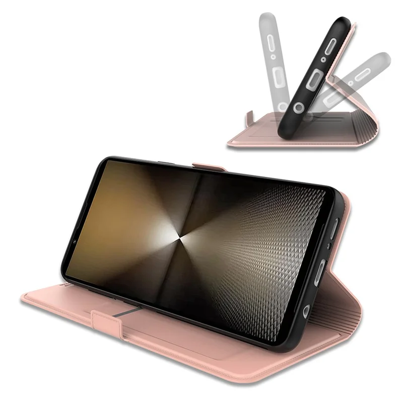 For Sony Xperia 1 VII Case Shockproof TPU Inner Shell Leather Phone Cover Card Slot - Rose Gold