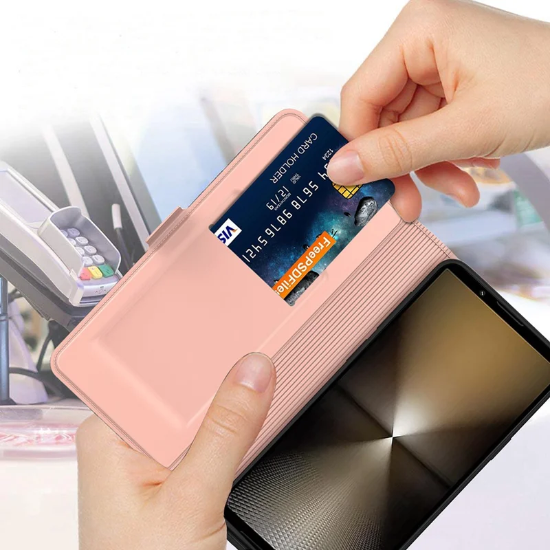 For Sony Xperia 1 VII Case Shockproof TPU Inner Shell Leather Phone Cover Card Slot - Rose Gold