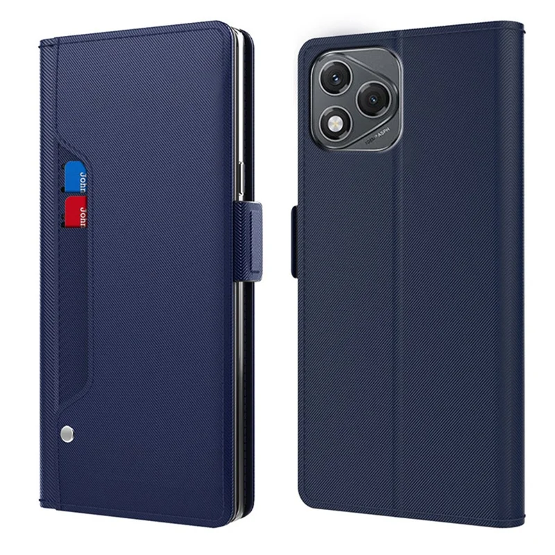 For Honor 400 Lite 5G Case Stand PU Leather Phone Cover Card Holder Mirror - Blue