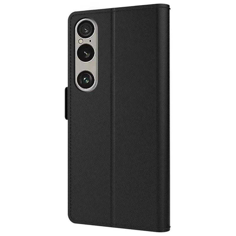Чехол для Sony Xperia 1 VII с подставкой, из искусственной кожи, с держателем для карт и зеркалом - Черный