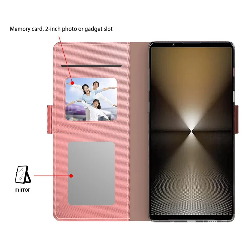 For Sony Xperia 1 VII Case Stand PU Leather Phone Cover Card Holder Mirror - Rose Gold
