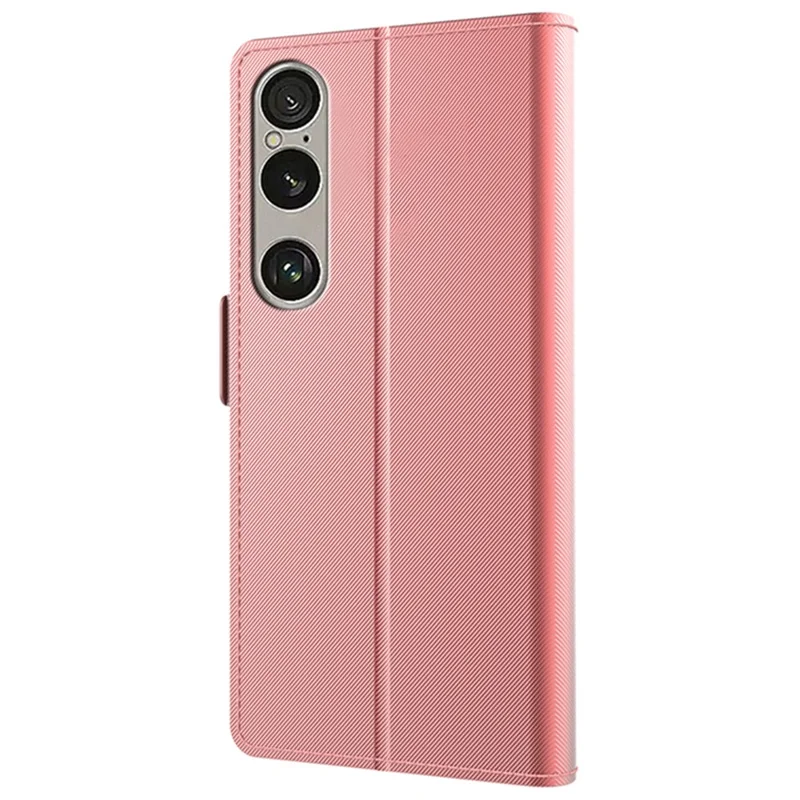 For Sony Xperia 1 VII Case Stand PU Leather Phone Cover Card Holder Mirror - Rose Gold