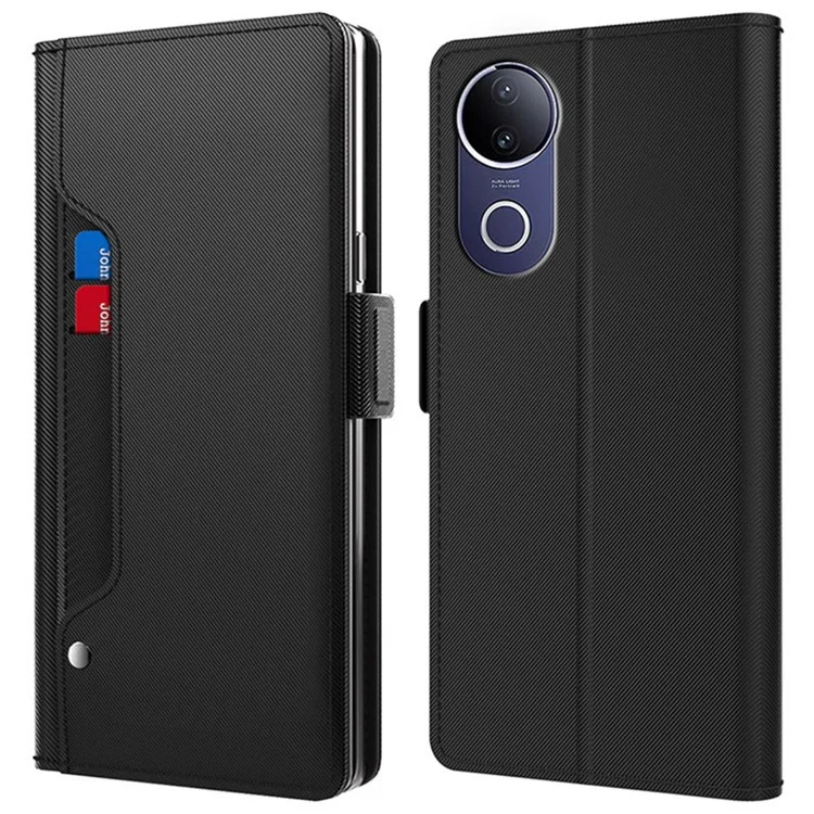 Capa de telefone de couro PU com suporte e porta-cartões para vivo V50e 5G / V50 5G - Preto