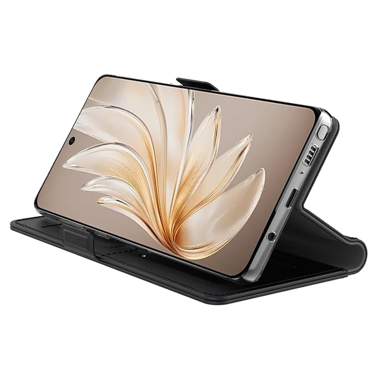 Capa de telefone de couro PU com suporte e porta-cartões para vivo V50e 5G / V50 5G - Preto