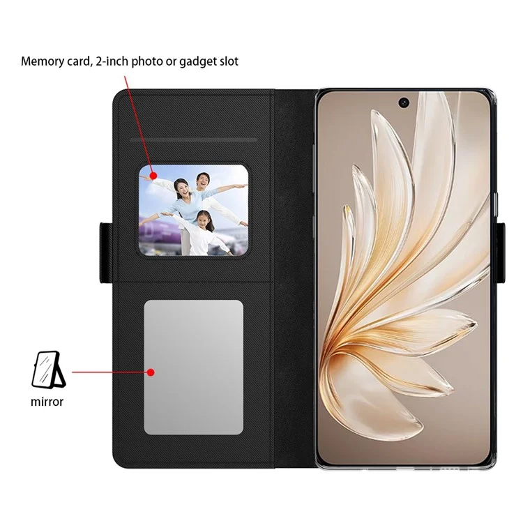 Capa de telefone de couro PU com suporte e porta-cartões para vivo V50e 5G / V50 5G - Preto
