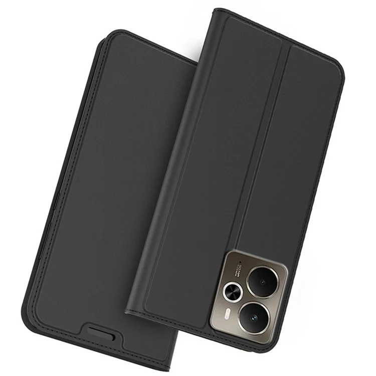 For Realme 14 5G Case PU Leather Phone Cover with Card Holder Stand - Black