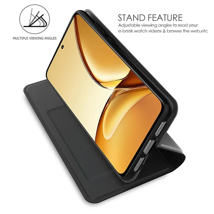 For Realme 14 5G Case PU Leather Phone Cover with Card Holder Stand - Black